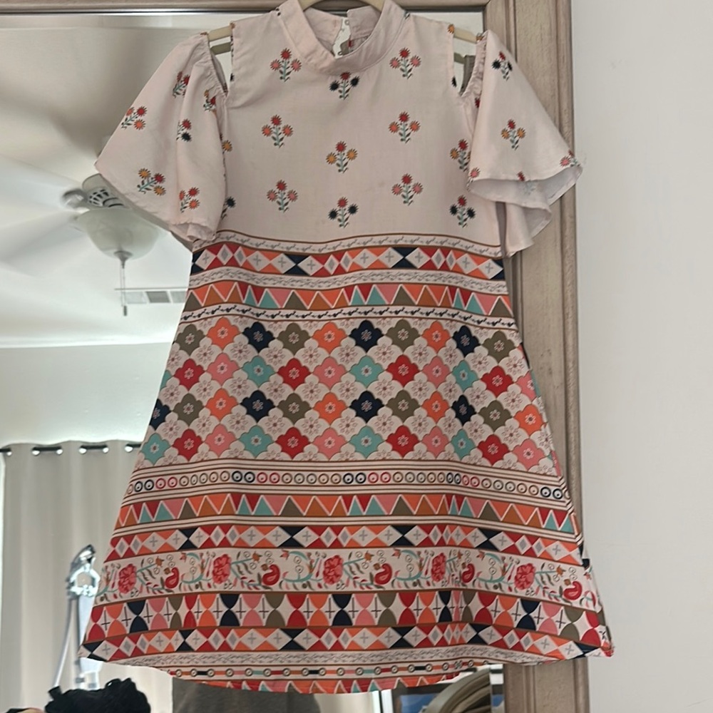 Pink A-line Dress with Flutter Sleeves and Peter Pan Collar
